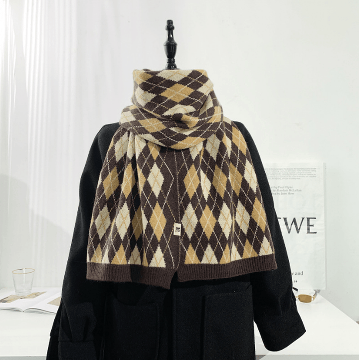 Warm Diamond Lattice Long Solid Color Soft Scarf