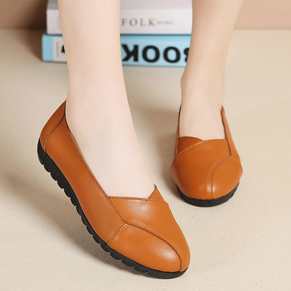 Women Casual Breathable Leather Halved Belt Slip-On Soft Sole Loafers