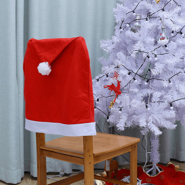 Red Hat Chair Cover Santa Claus Party Decor Slipcover Kitchen Table