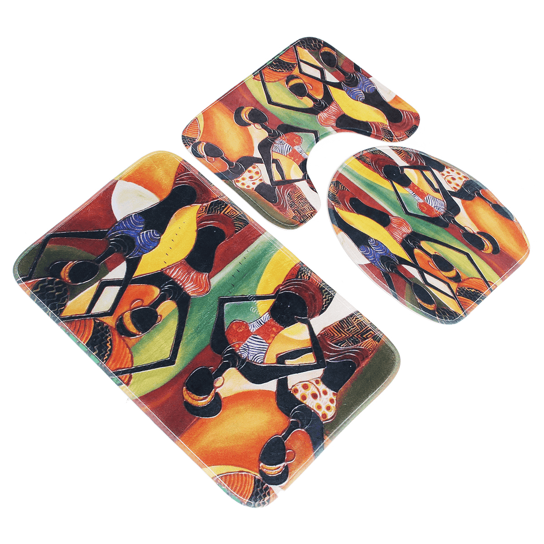 3PCS African Girls Non-Slip Bathroom Pedestal Rug Lid Toilet Cover Floor Mat Velvet Breathable Bath Mat Set