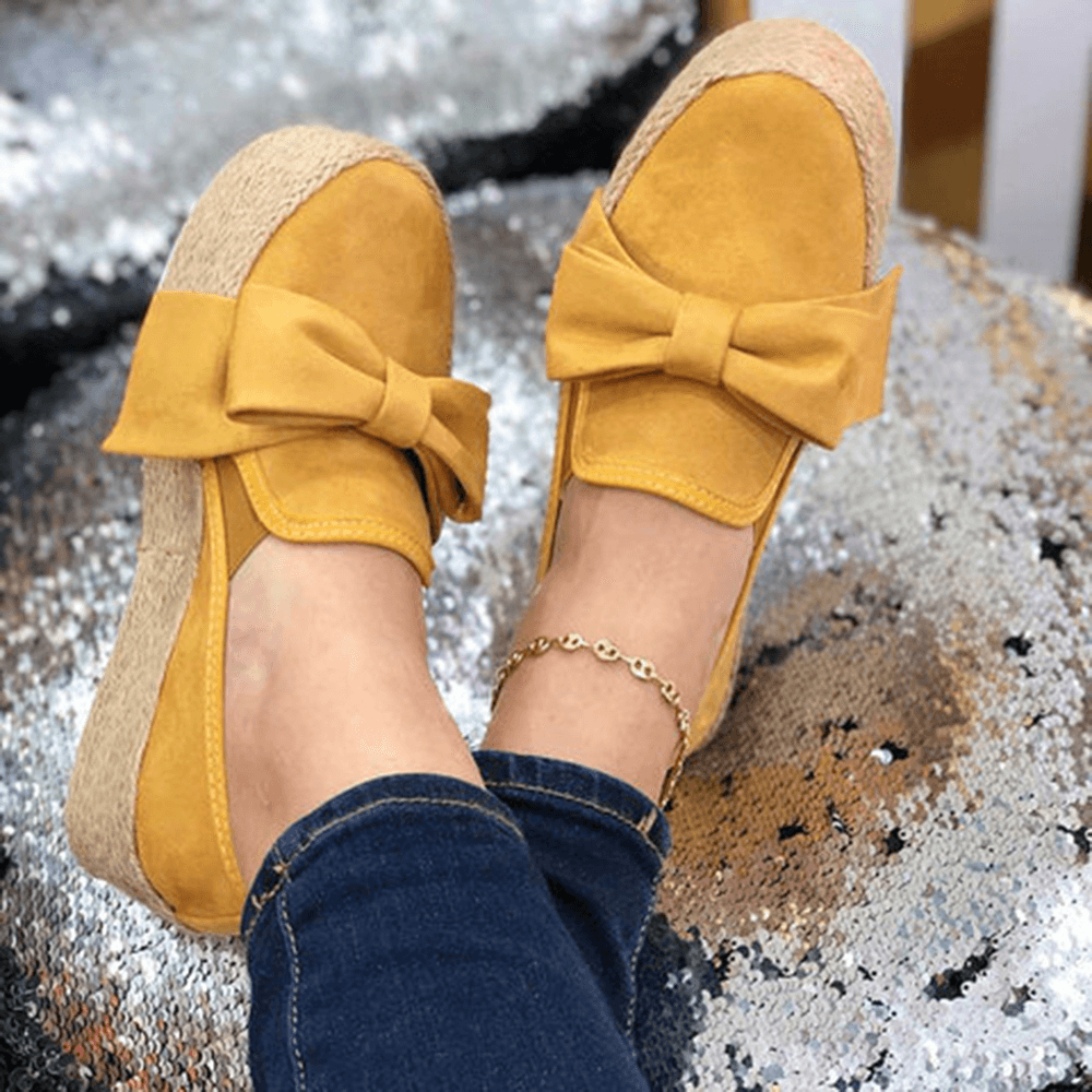 Large Size Women Casual Butterfly Knot Straw Platform Loafers