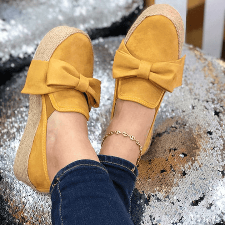 Large Size Women Casual Butterfly Knot Straw Platform Loafers