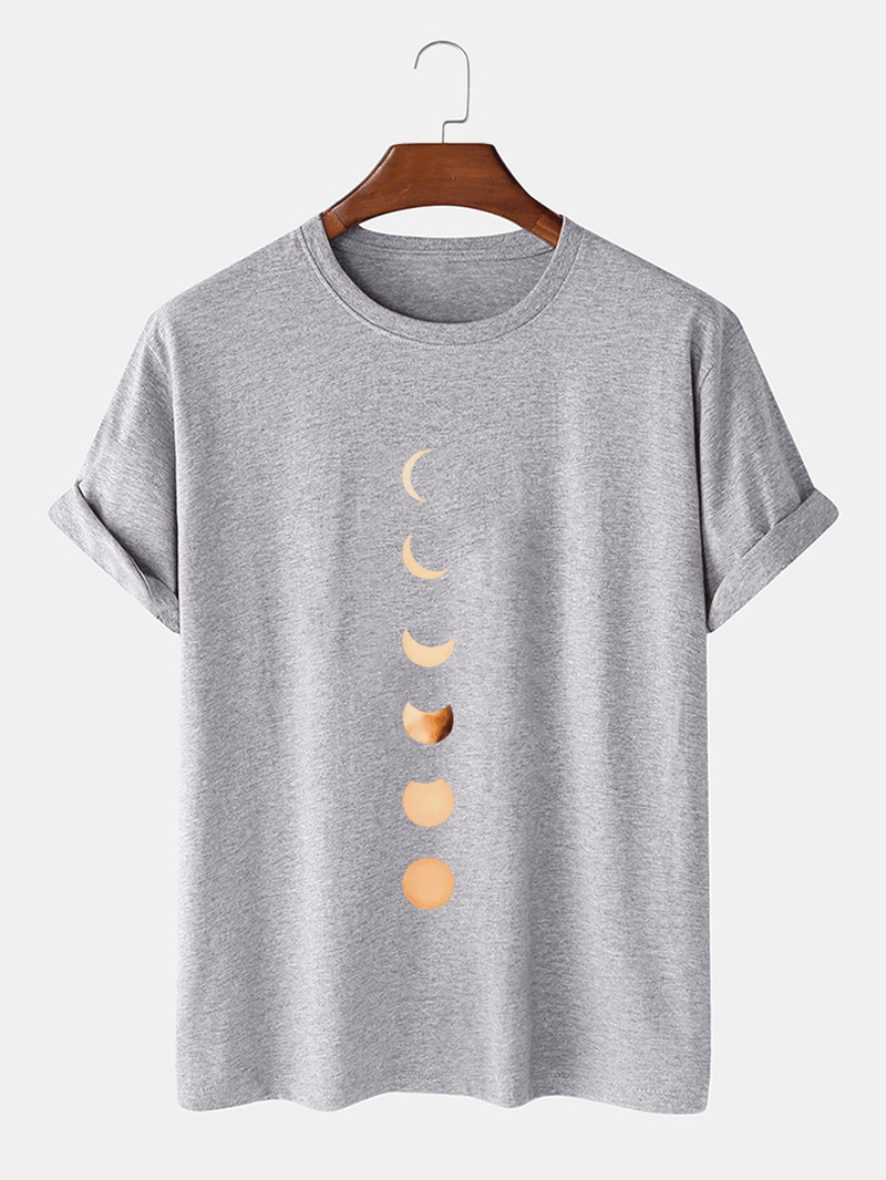 Moon Eclipse Print Short Sleeve 100% Cotton Breathable T-Shirts