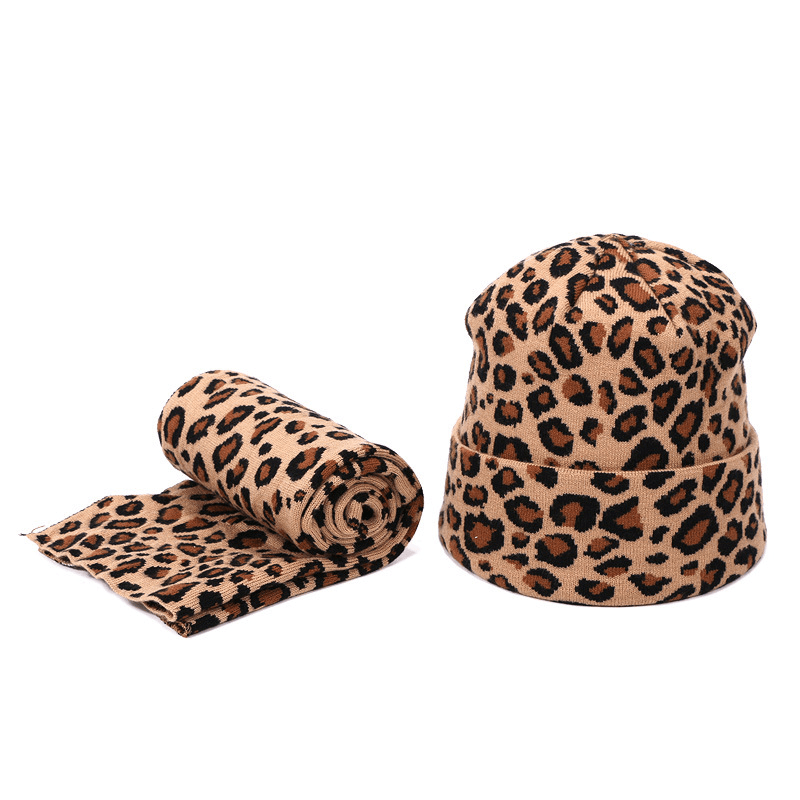 Leopard Spotted Knitted Woolen Hat and Scarf Set