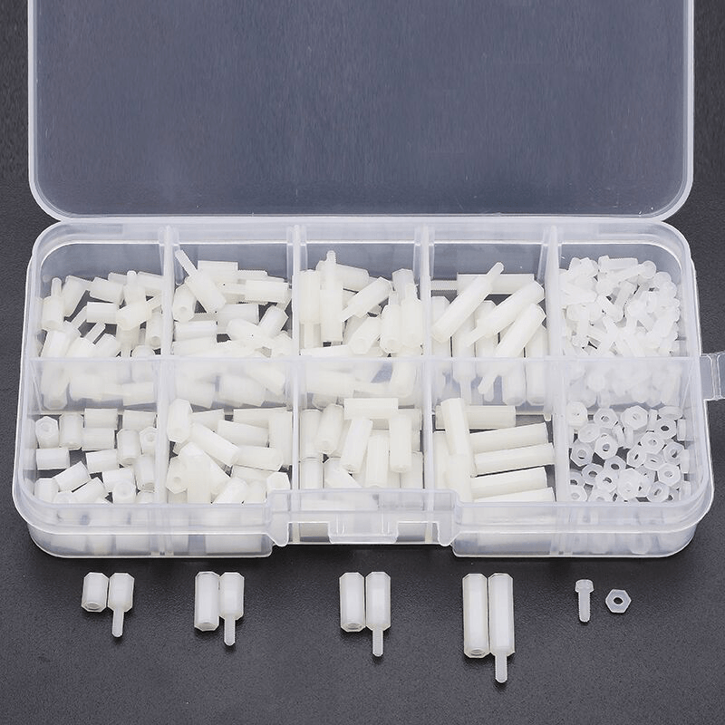 Suleve‚Ñ¢ M2NH3 M2 Nylon Screw White Hex Screw Nut Nylon PCB Standoff Assortment Kit 300Pcs