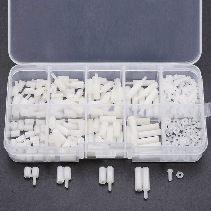 Suleve™ M2NH3 M2 Nylon Screw White Hex Screw Nut Nylon PCB Standoff Assortment Kit 300Pcs