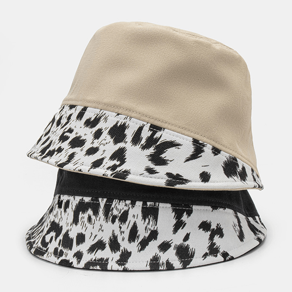 Women Patchwork Leopard Pattern Print Sun Hat Cotton Fashion All-Match Sunscreen Bucket Hat