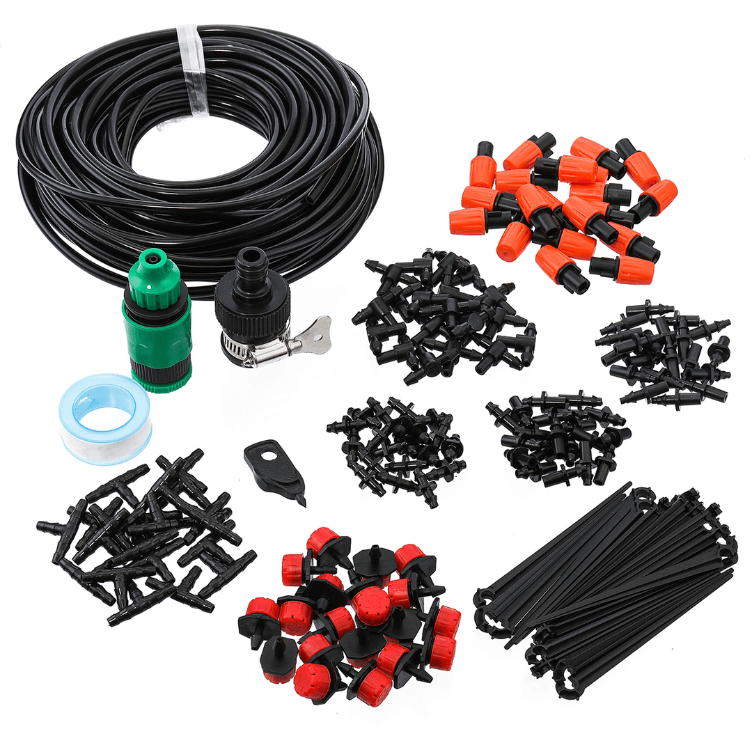 166Pcs 50Ft /15M Automatic Drip Irrigation Plant Watering Kit Mist Cooling Irrigation System for Greenhouse