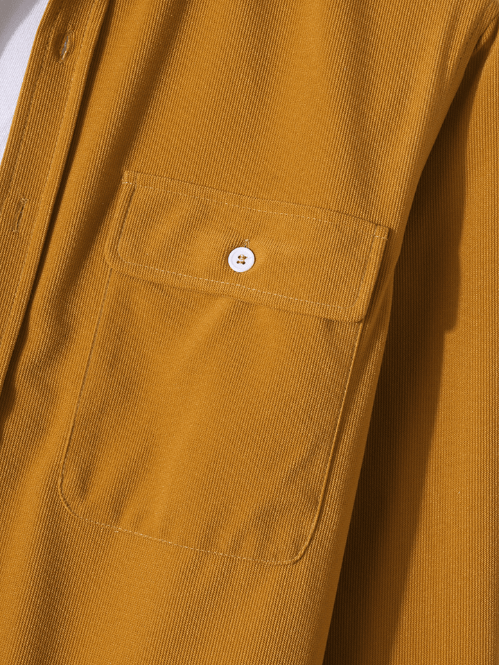 Mens Yellow Button down Long-Sleeve Corduroy Shirt