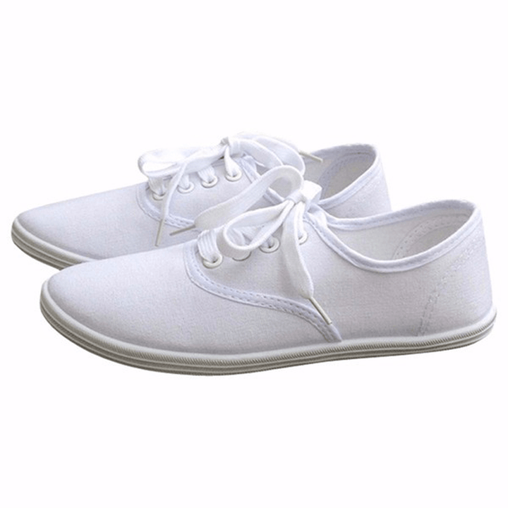 Womens Solid Color Canvas Lace up Casual Flats Loafers