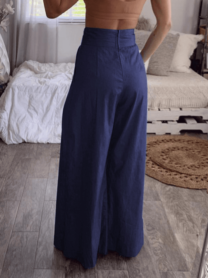 Women High Waist Trousers Casual Loose Wide Leg Pants with Pockets