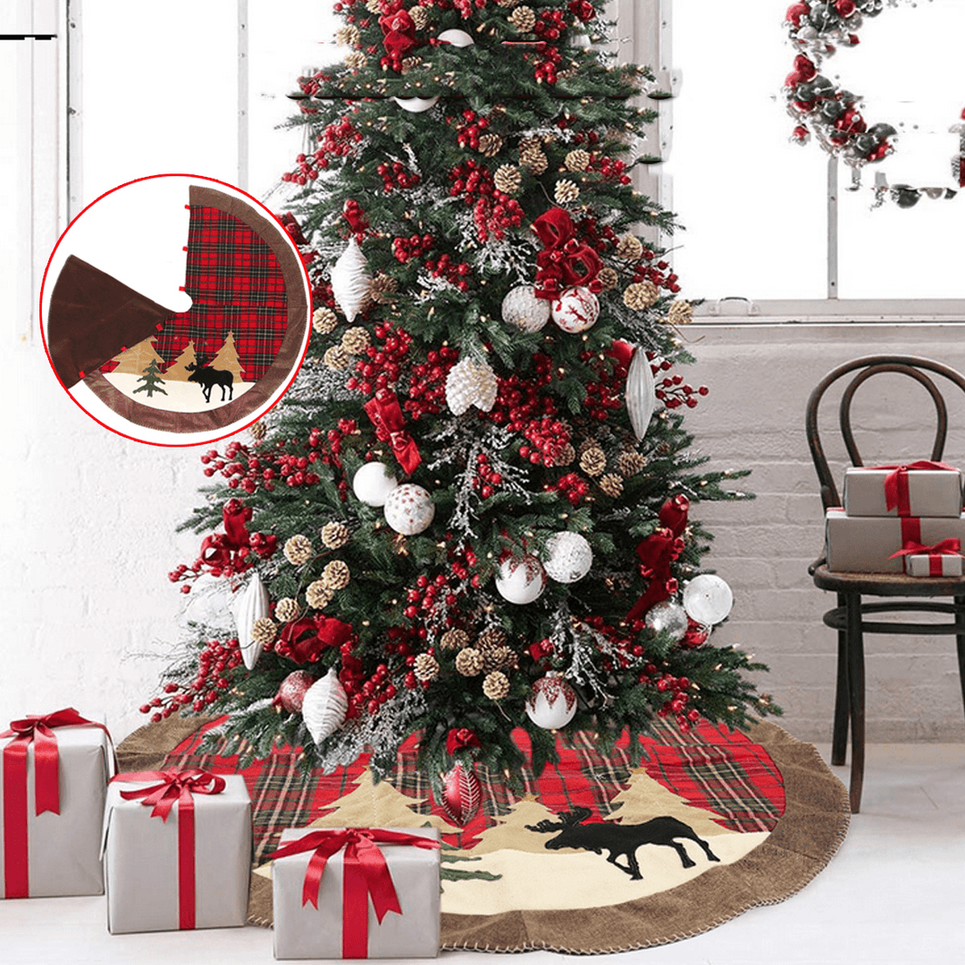 Christmas Decor 105Cm David'S Deer Christmas Tree Skirt Aprons New Year Xmas Tree Carpet Foot Cover for Home Decoration