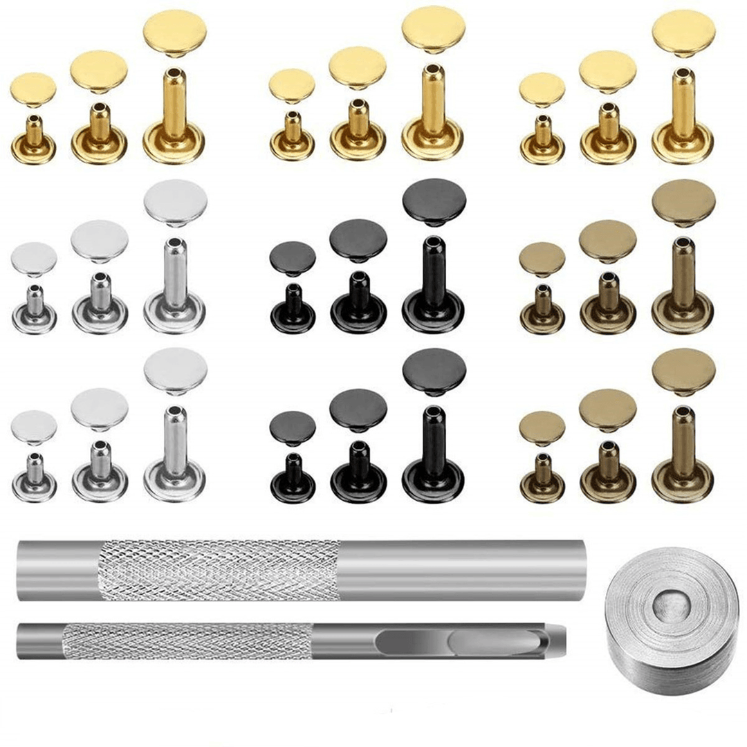 240PCS Leather Craft Double Cap Rivets Tubular Metal Studs Fixing Tools Kit