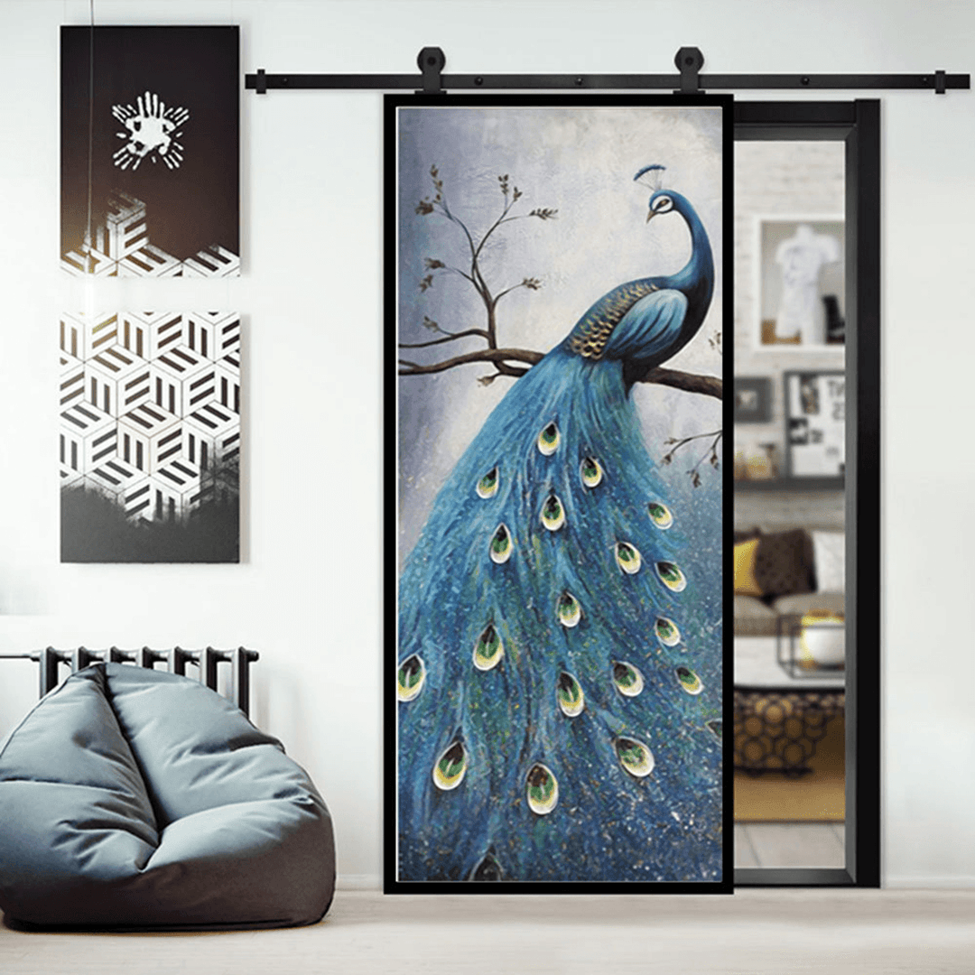 PVC Living Room Door Stickers Wallpaper Poster Peacock Waterproof Home Decoration