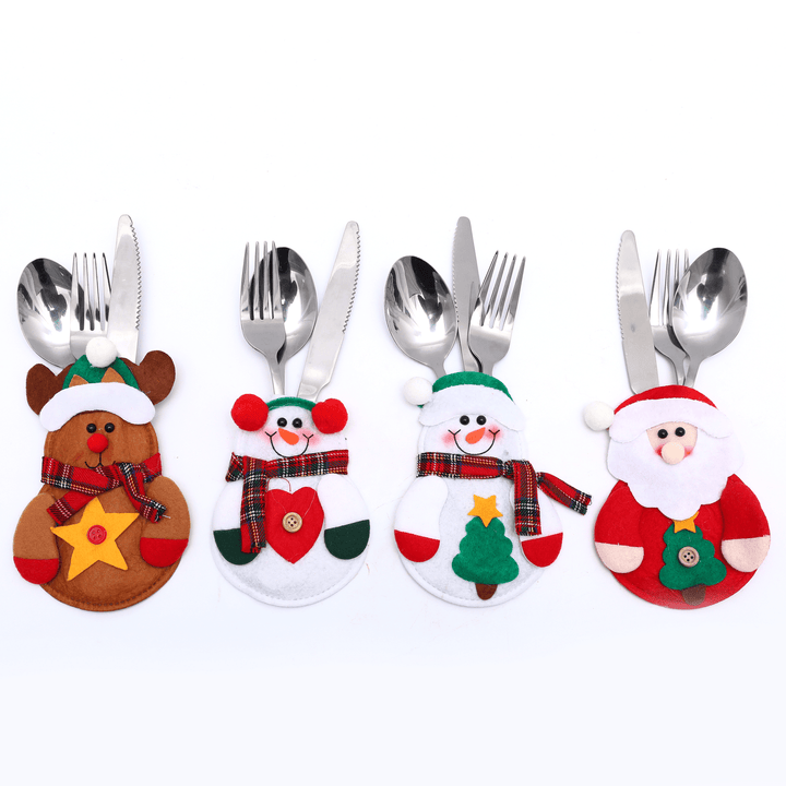 8Pcs Christmas Decor Snowman Kitchen Tableware Holder Bag Party Gift Xmas Ornament for Home Kitchen Table