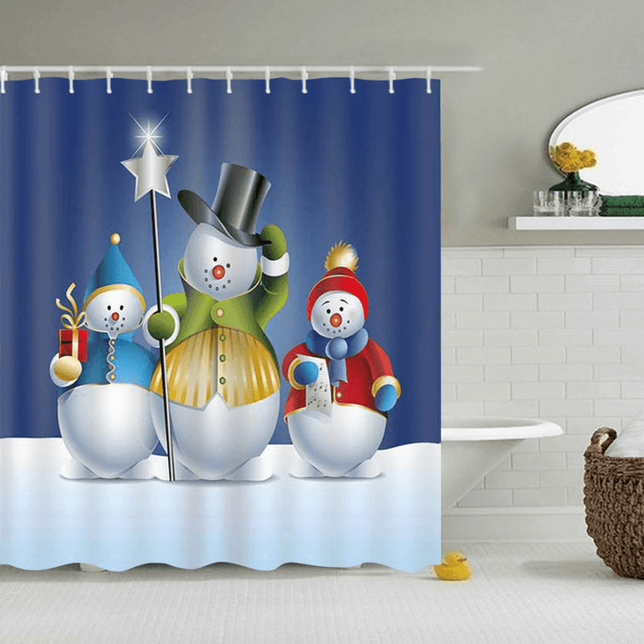 Bathroom Christmas Snowman Shower Curtain & 3PCS Mat Set Toilet Cover 180*180CM