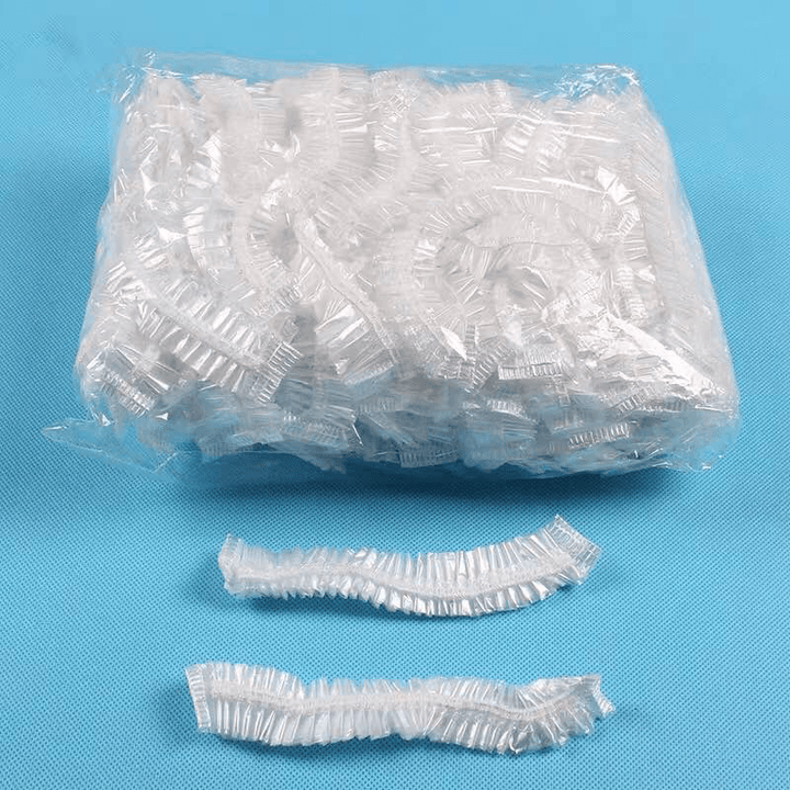 100Pcs Bathroom Disposable Strip Transparent PE Plastic Shower Cap Hotel Room Bath Hair Protective Caps Shower Bag