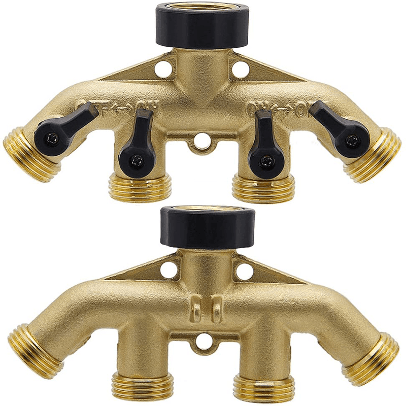 4 Way Heavy Duty Brass Garden Hose Splitter 3/4" Hose Connector 4 Valves Hose Spigot Adapter