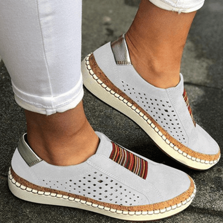 Large Size Women Comfortable Hollow Out Splicing Flat Loafers