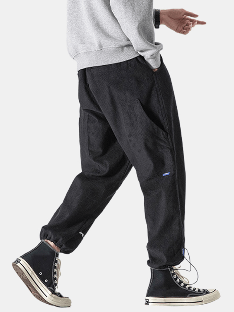 Mens Letter Embroidery Drawstring Adjustable Jogger Pants with Pocket