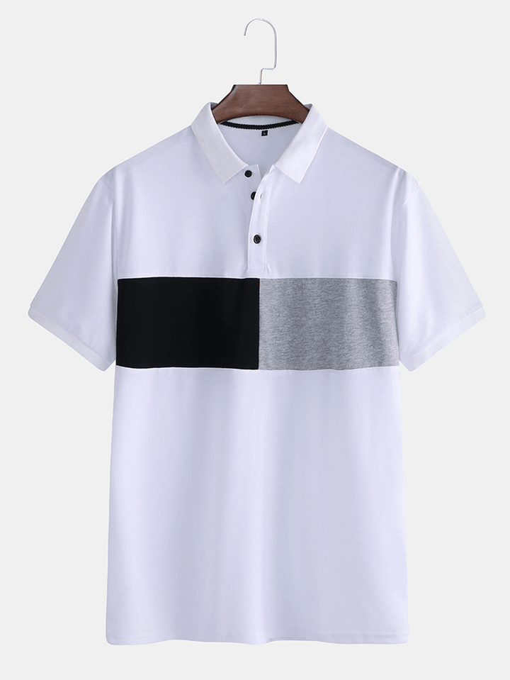 Mens Color Matching Short Sleeved Casual Fashion Cotton Golf Shirt - MRSLM