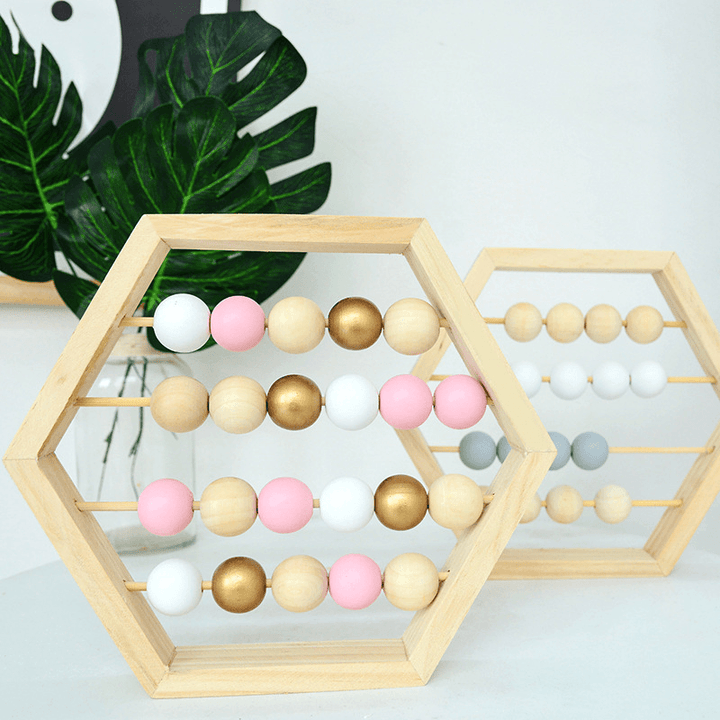 Hexagonal Wooden Abacus Beads Early Childhood Education Toys