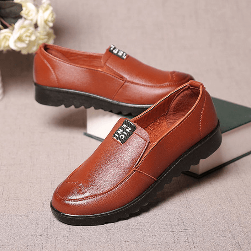 Women Flat Casual Breathable Shoes Leather Slip on Loafers