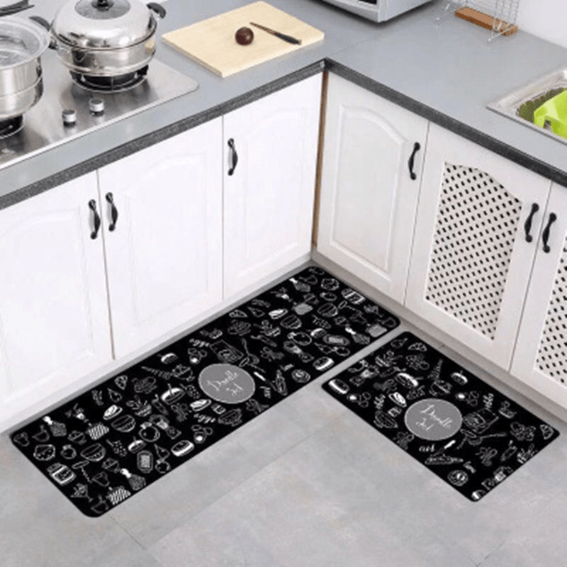 2PCS Carvapet Non-Slip Kitchen Mat Rubber Backing Doormat Runner Rug Set