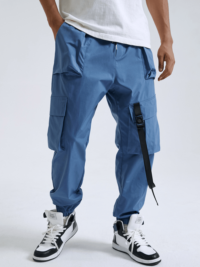 Mens Solid Tactical Casual Taped Cargo Trousers with Pocket