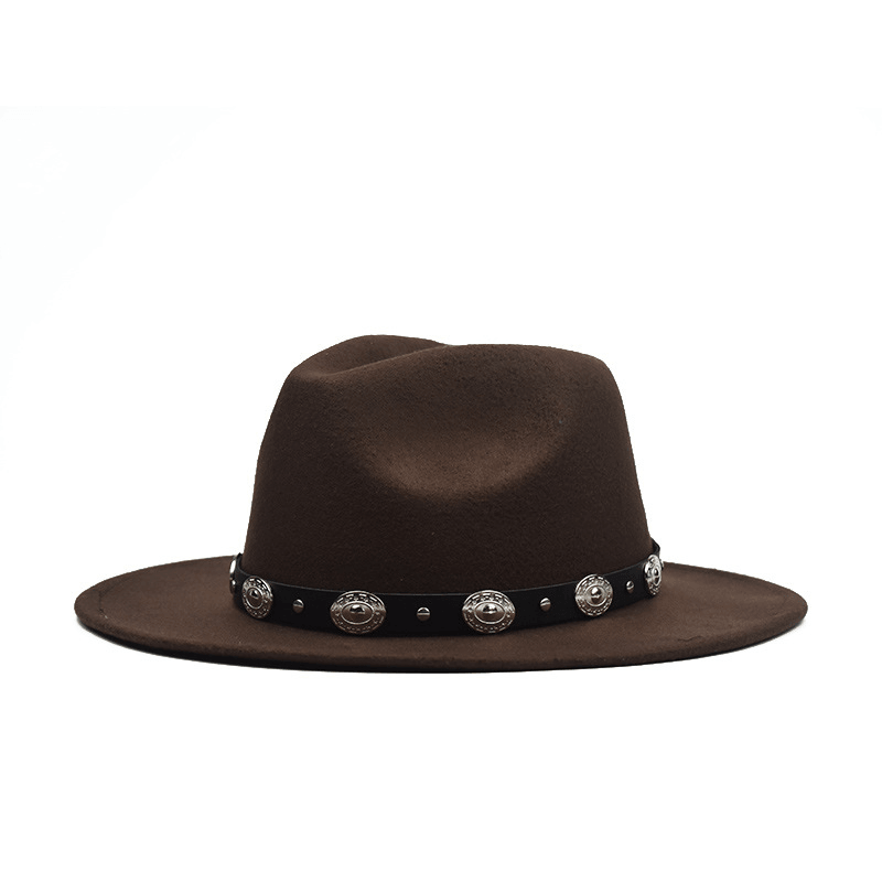 Metallic Fashion Hat with Big Belt and Big Brim Felt