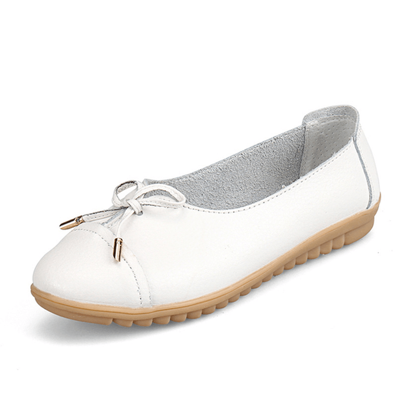 US Size 5-10 Women Flat Casual Outdoor Leather round Toe Soft Comfortable Slip on Flats Shoes - MRSLM