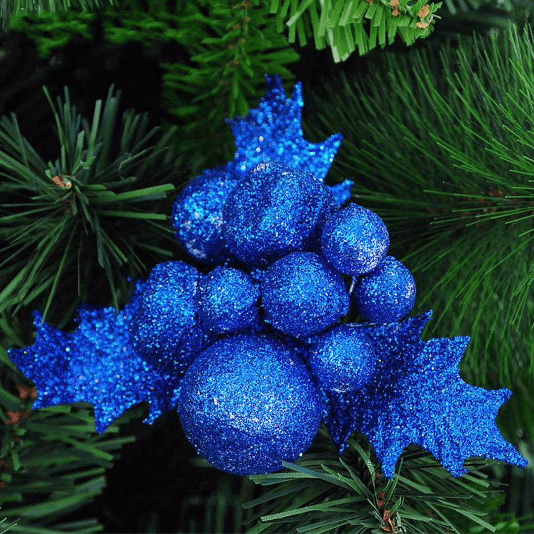 Christmas Xmas Glitter Holly Leaves Berries Christmas Tree Decoration