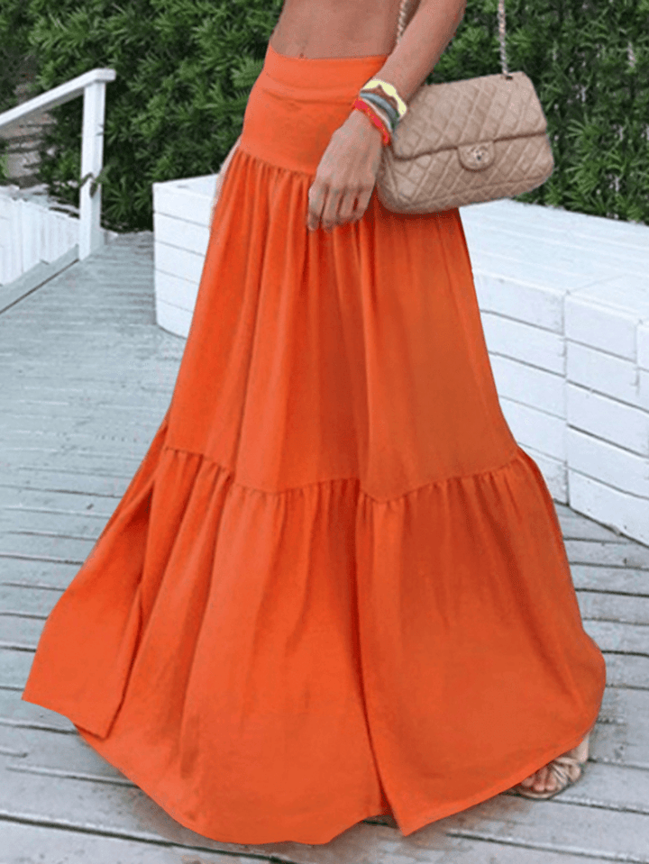 Casual Loose High Waist Pleating Side Zipper Long Skirts for Women - MRSLM