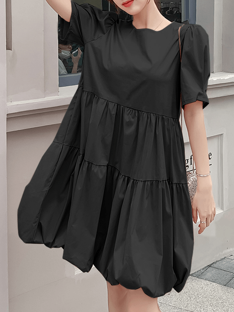 Leisure Short Sleeve Pleating Loose Summer Dress