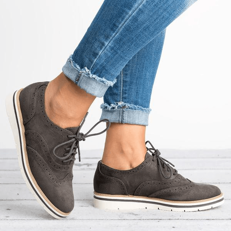 Women plus Size Brogue Lace up Soft Lace up Casual Oxford Loafers