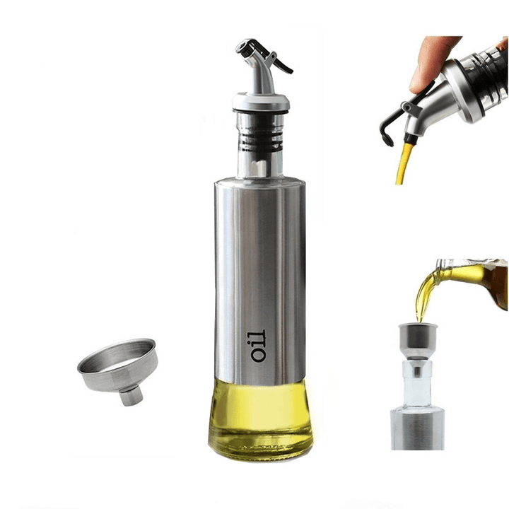 300ML Olive Oil Dispenser Bottles with Funnel Stainless Steel Oil Pourer Dispensing Bottles Oil Vinegar Sauce Bottle