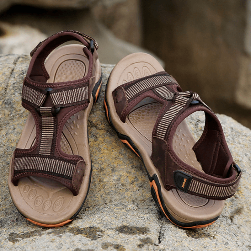 Men Open Toe Hook Loop Wear Resistance Outsole Breathable Sandals Shoes