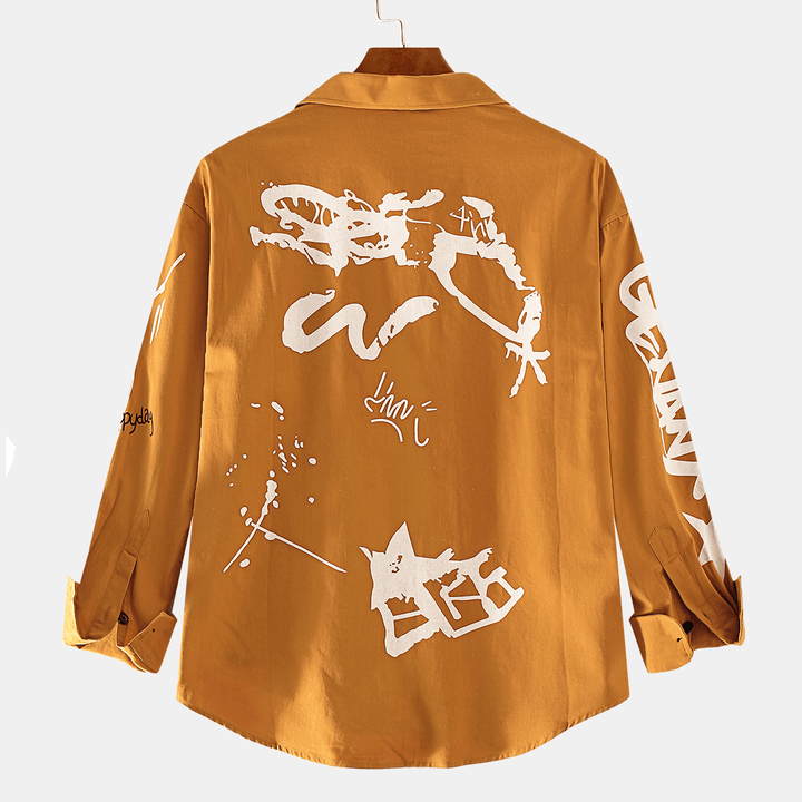 Mens Autumn Cotton English Graffiti Printed Fashion Long Sleeve Coats