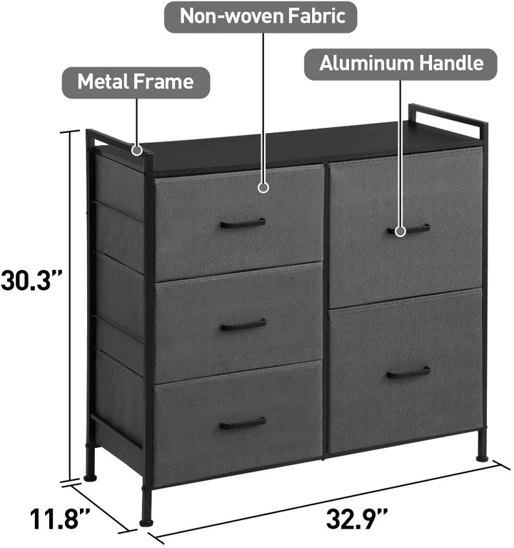 Kingso Kids Children Dresser for Bedroom, Chest of Drawer, Tower with 5 Drawer Fabric Dresser for Closet, Bedroom Living Room