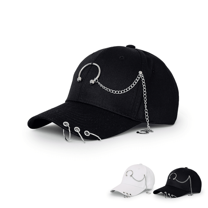 Wide-Brimmed Baseball Hat with Chain Hoop