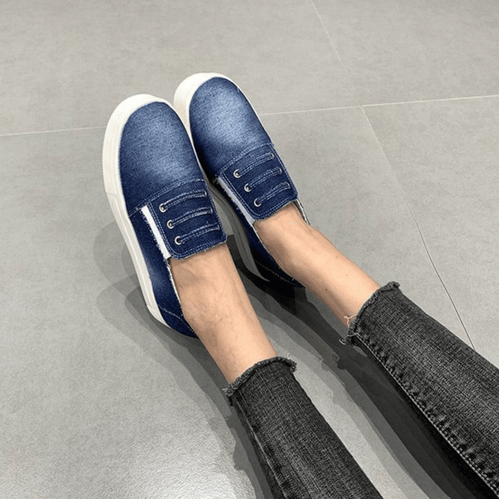 Large Size Women Elastic Band Loafers Canvas Women Flats