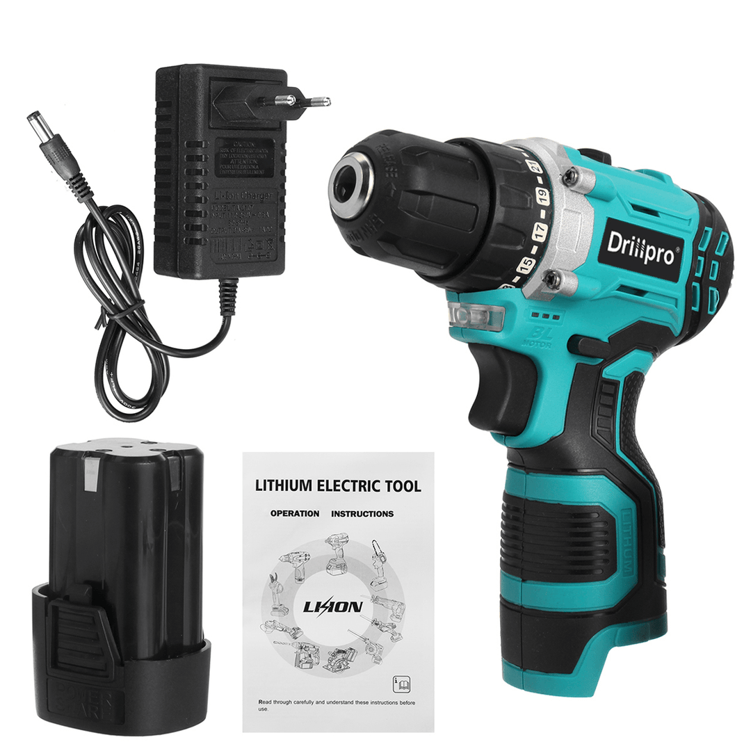 Drillpro 16.8V Brushless Electric Drill Driver Portable Rechargeable Screwdriver Power Tool W/ 1/2 Battery