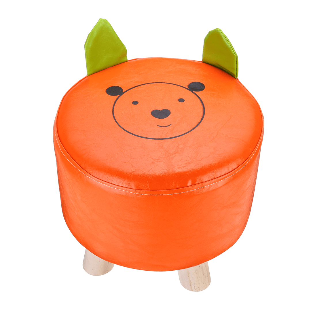 Cartoon PU Stool Wooden Legs Family Living Room round Stool Creative Leisure Sofa Small Bench Home Supplies