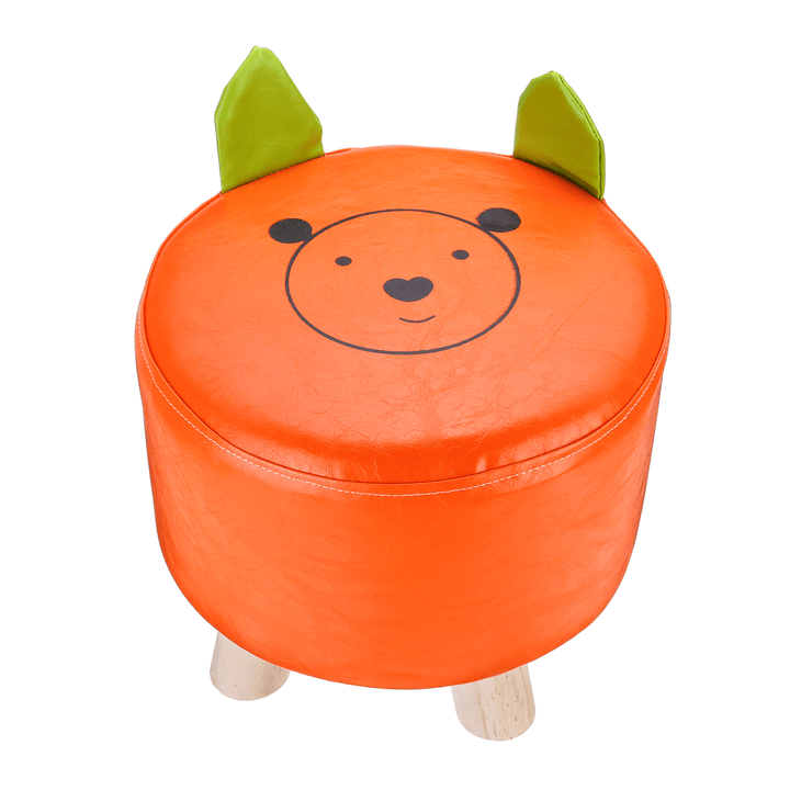 Cartoon PU Stool Wooden Legs Family Living Room round Stool Creative Leisure Sofa Small Bench Home Supplies