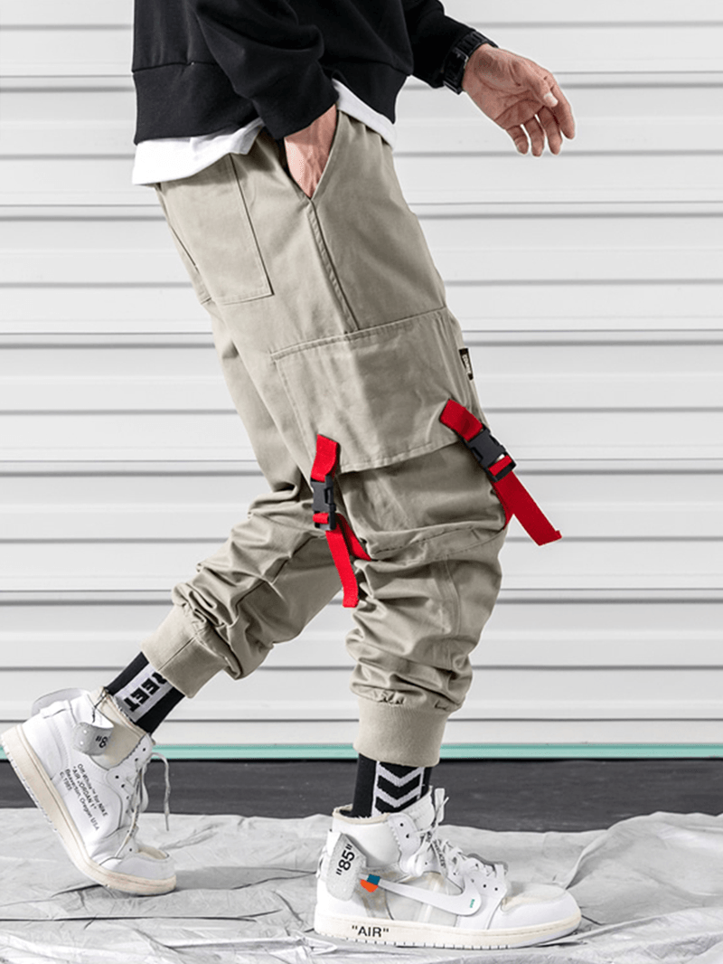 Mens Solid Color Snap Patch Pocket 100% Cotton Jogger Pants