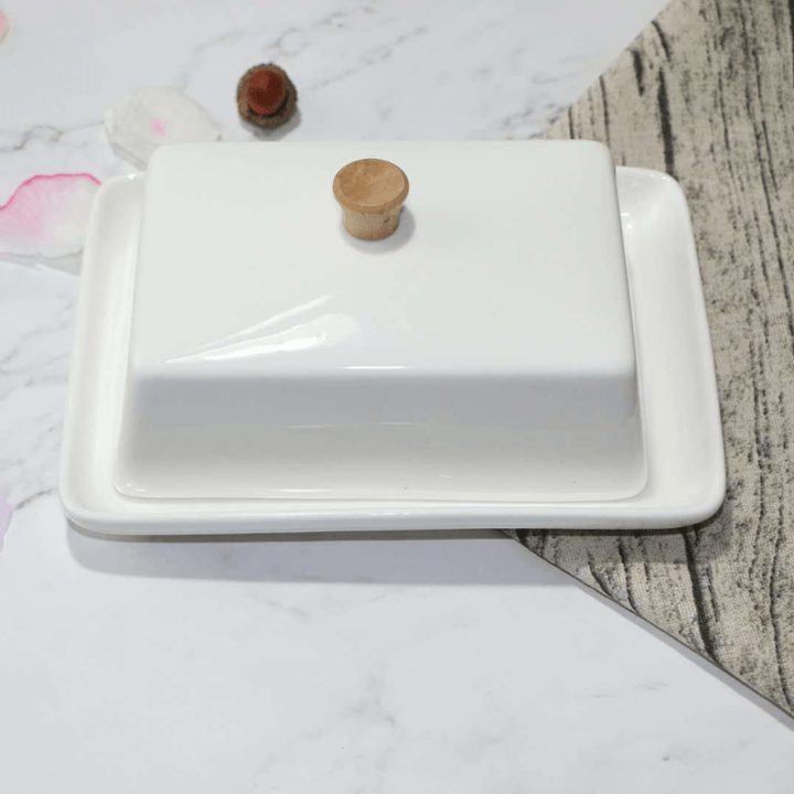 Porcelain Butter Dish with Lid Holder Serving Storage Tray Plate Storage Container Pizza Plate