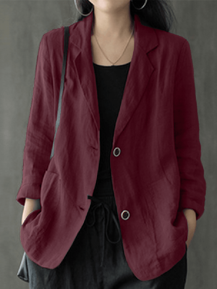 Solid Color Business Blazer for Women - 100% Cotton with Button Front and Pocket