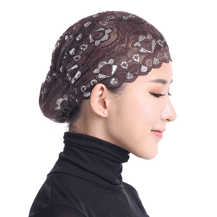 Women Shiny Lace Head Coverings Headscarf Hat Islamic Headwear Cap Scarf Hijab Undercaps - MRSLM