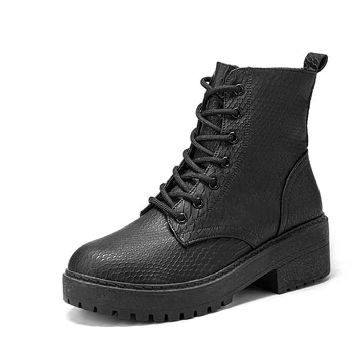 Women Wearable Serpentine Lace up Chunky Heel Combat Boots