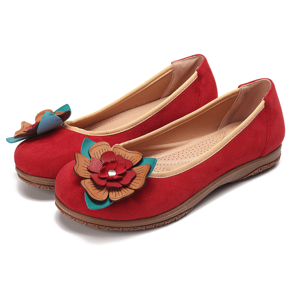 Women Suede Flower Slip on Comfort Casual Flats